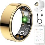 Ring Health Tracker for Women Men, Fit Ring with Heart Rate, Blood Oxygen, Sleep Monitor, Calories, Step Counter, IP68 Waterproof Smart Ring for iPhone & Android, No Subscription Fee (Gold, 6#) - Image 2