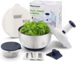 Rorence 3 in 1 Stainless Steel Pump Salad Spinner Food Chopper Set: Large Collapsible Lettuce Spinner, Chopper for Vegetable Slicer and Dicer, 5 QT Mixing Bowl with 5 Graters - Image 2