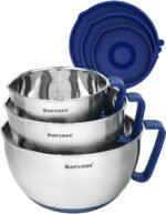 Rorence Mixing Bowls Set: Stainless Steel Non-Slip Bowls with Pour Spout, Handle and Lid - Set of 3 - Blue - Image 2