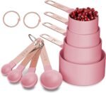 Rose Gold Stainless Steel Handle Measuring Cups and Spoons Set, 8 Piece Stackable Accurate Tablespoon for Measuring Dry and Liquid Ingredients Small Teaspoon with Plastic Head (Pink) - Image 2