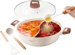 Rosewill 4.2QT Double Flavor Non-Sticking Shabu Shabu Hot Pot with Divider, 13 inch Divided Stockpot for Cooking, Hot Pot for Induction Cooktop & Gas Stove, Electric Burner - Beige - Image 2