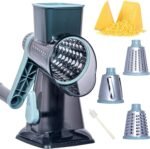 Rotary Cheese Grater Cheese Shredder, Cheese Grater Handheld with Strong Suction Base,Kitchen Vegetable Slicer 3 Replaceable Stainless Drum Blades for Fruit, Food, Nuts,Easy to Use Clean (Blue) - Image 2
