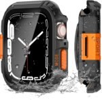 Rugged Waterproof Case for Apple Watch Screen Protector 44mm SE/SE2 Series 4 5 6 Built-in Tempered Glass,Metal & PC Bumper Shockproof Full Protective Stylish Cover Compatible iWatch Men - Image 2