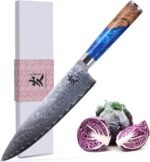 SAMCOOK Damascus Chef Knife - 8 Inch Professional Sharp Gyuto Knife - Japanese VG-10 High Carbon Stainless Steel Kitchen Cooking knife - Ergonomic Blue Resin Wood Handle with Gift Box - Image 2