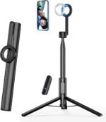 SEAJIC Magnetic Phone Tripod for iPhone 64" Selfie Stick with Remote and Metal Ring, Automatic Pop-up MagSafe Travel Tripod for Cell Phone Video Recording/Photography/Vlogging (Balck) - Image 2