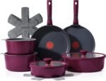 SENSARTE 17 Piece Pots and Pans Set, Nonstick Detachable Handle Cookware Set, Induction Thermo-Signal Cookware Set with Removable Handle, Healthy Non Stick for RV, Dishwasher ＆ Oven Safe (Purple) - Image 2
