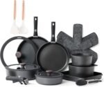 SENSARTE 24 Piece Pots and Pans Set, Nonstick Detachable Handle Cookware, Induction Kitchen Cookware Set with Removable Handle, Healthy Non Stick for RV, Dishwasher＆Oven Safe (Black) - Image 2