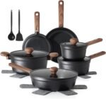 SENSARTE Nonstick Pots and Pans Set 17pcs, Healthy Induction Cookware Set, Kitchen Cooking Set with Skillets & Saucepans, Stay-cool Handles, Dishwasher Safe, PFOA PFOS Free, Matte Black - Image 2