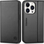 SHIELDON Wallet Case for iPhone 14 Pro 5G 2022, Genuine Leather Case with RFID Blocking Credit Card Holder Folio Magnetic Stand Shockproof Cover Compatible with iPhone 14 Pro 6.1" - Black - Image 2