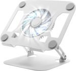 SHUWEI Laptop Cooling Stand with 3 Speed Fan, Adjustable Height & Angle, Carbon Steel Framework, Ultra-Quiet & Super Sturdy for up to 16”Laptop - Silver - Image 2