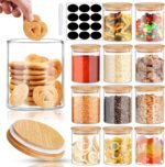 SLifeJars - Glass Jars with Bamboo Lids 16 oz, 12pcs Glass Food Storage Jars with Rewritable Labels, Bamboo Lid Jar for Kitchen Storage, Food Storage Containers with Lids for Herbs - Image 2