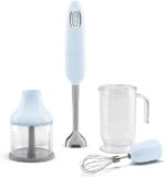 SMEG Handheld Immersion Blender with Beaker, Chopping Bowl w/Lid, Wire Whisk, 5 Speed Controls, made with Stainless Steel Blades and Ergonomic Design (Pastel Blue) - Image 2