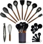 SMIRLY Kitchen Utensils Set – 22-Piece Silicone Cooking Utensils Set, Spatula Set with Holder, Wooden Handle Silicone Kitchen Gadgets for Nonstick Cookware - Image 2