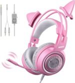 SOMIC G951s Pink Stereo Gaming Headset with Mic for PS4,Xbox,PC,Mobile Phone,3.5mm Noise Reduction Cat Ear Headphones Lightweight Over Ear Headphones for Woman - Image 2