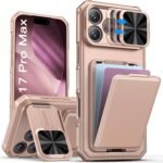 SSLOTSCASE for iPhone 17 Pro Max Case with Wallet & Sliding Lens Cover & Kickstand & Credit Card Holder & Camera Stand, Military-Grade Protection Phone Case Cover for iPhone 17 Pro Max 2025, Rose Gold - Image 2
