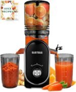 SUSTEAS Cold Press Juicer, 300W, 5.3" Large Feed Chute, 1.5L Capacity, Automatic Feeding, High Yield, Easy to Clean, Ideal for Whole Fruits & Vegetables, Black - Image 2