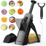 Safe Mandoline Slicer for Kitchen, Adjustable Thickness 0.1-8 mm, 5 in 1 Multi Vegetable Chopper, Potato Slicer, Food Chopper French Fry Cutte, Paring Knife/Cleaning Brush, Mandolin (BlackKnight) - Image 2