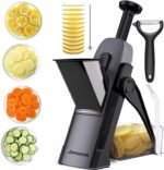 Safe Mandoline Slicer for Kitchen, Adjustable Thickness 0.1-8 mm, Professional Vegetable Slicer, Potato Slicer, Food Chopper French Fry Cutte, Mandolin, Chopping Artifact Fast Veggie (Black Knight) - Image 2