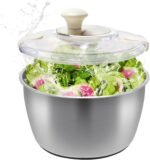 Salad Spinner Stainless Steel，Manual lettuce dryer With lid, basin, drain frame and non-slip base,lettuce spinner with Quick Spin,Spaghetti & Chip Strainer BPA Free,Easy Clean,5qt - Image 2