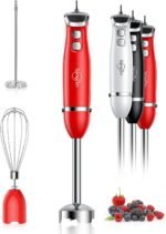 Sangcon Immersion Blender Handheld, 3-in-1 Hand Blender Electric, 400W Handheld Blender, Stainless Steel Blade Stick Blender with Whisk, Milk Frother Attachments - Red - Image 2