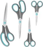 Scissors Set of 4, Premium Stainless Steel Razor Blades, Ergonomic Semi-Soft Rubber Grip, Suitable for School, Office and Family Daily Use, 9.6''/8.5''/6.4"/5.4", Blue&Gray - Image 2