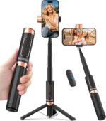 Selfie Stick Tripod for iPhone & Android – Portable Phone Tripod Stand with Bluetooth Remote, One-Click Open, Compact & Lightweight for Vlogging, Travel & Everyday Use (Black) - Image 2