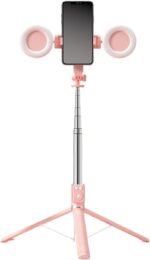 Selfie Stick Tripod with Light and Bluetooth Remote, 67" Extendable Mini Tripod Stand for iPhone Samsung Android, 6 in 1 Wireless Selfie Stick for TikTok YouTube Live Streaming(Pink) - Image 2