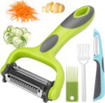 Senbowe Julienne Peeler, Potato Vegetable Peeler for Kitchen, I and Y Potato Peelers for Apple Fruit Carrot Zucchini Cucumber Veggie, 3 in 1 Blade Spin Design, Anti-Slip Handle - Image 2