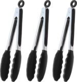 Serving Tongs 9-Inch Cooking Tongs with Silicone Tips, Set of 3 (Black) - Image 2
