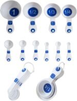 Set of 10 Piece Measuring Spoons and Measuring Cups (White & Blue) - Image 2
