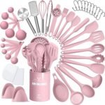 Silicone Cooking Kitchen Utensil Set, AIKKIL 43 Pcs Pink Cooking Utensils Set, Turner, Tongs, Spoon, Spatula, Kitchen Gadgets Tools Set For Nonstick Cookware, Heat Resistant (Dishwasher, BPA Free) - Image 2