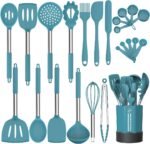 Silicone Cooking Utensil Set, Fungun Non-stick Kitchen 24 Pcs Cookware, Heat Resistant , Silicone Kitchen Tools Gift with Stainless Steel Handle (Blue-24pcs） - Image 2