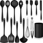 Silicone Cooking Utensil Set, Homikit 15pcs Kitchen Utensils with Holder for Nonstick Cookware, Heat Resistant Nontoxic Silicone Spatula Set Dishwasher Safe Kitchen Tools for Baking-Black - Image 2