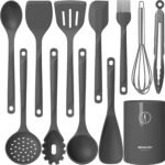 Silicone Cooking Utensils Set - 600°F Heat Resistant, Nonstick Kitchen Utensil Set with Spatulas, Spoons, Whisk, Tongs, BPA Free, Dishwasher Safe (Gray) - Image 2