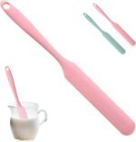 Silicone Jar Spatula,Non-Stick Heat Resistant Kitchen Thin Spatula,Sourdough Stirring Stick,Jam Spreader for Peanut Butter,Cake Cream Butter Spatulas for Scraping Icing Bread Cream (Pink) - Image 2