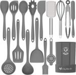 Silicone Kitchen Utensils Set, 16-Piece Silicone Cooking Utensils by Deedro, Heat Resistant Kitchen Tools Set with Holder, Nonstick Spatula Kitchen Gadgets for Cooking & Baking, Gray - Image 2