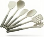 Silicone Kitchen Utensils Set, 6-Piece NON-PLASTIC 500°F Heat-Resistant BPA-Free Dishwasher Safe Cooking Tools with Upgraded Spatula,Turner Ladle Skimmer Pasta Fork Scraper, Cream White &Mocha - Image 2