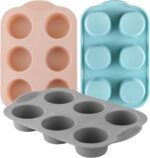 Silicone Muffin Pan, Food Grade Silicone Cupcake Molds for Baking Muffins and Cupcakes, 6-Cup Nonstick Cupcake Pan, Easy Cleaning and BPA-Free (Gray, Orange, Blue) - Image 2