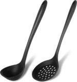 Silicone Soup Ladle Spoon Set of 2,Silicone Nonstick Large Skimmer Slotted Spoons,Kitchen Ladle Strainer Spoons Heat Resistant Cooking Utensil for Cooking Stirring Serving Draining Frying - Image 2