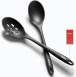 Silicone Spoons for Cooking - Extra Large Kitchen Spoons for Mixing, Serving, & Stirring - 600°F Heat-Resistant Non Stick Utensils Ladle & Skimmer- Dishwasher Safe, Black - Image 2