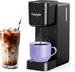 Single Serve Coffee Maker Hot and Iced with Bold Brew, Small Coffee Machine for K Cup and Ground, Fits 7.3'' Travel Mug, Brews up to 16 Oz, 5 Cup Sizes, for Office, RV& Hotel, Elegant Black - Image 2