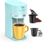 Single Serve Coffee Maker for K-Cup and Ground Coffee, Fast Brew, 6-12 oz Brew Sizes One Cup Coffee Machine Fits 5.5" Mugs, One-Button Small Coffee Maker with Descaling Reminder, Light Blue - Image 2