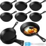Skylety 10 Sets 6. 3 Inches Mini Cast Iron Skillets Small Black Sizzling Plate Cast Iron Skillets Frying Pan Set with Oil Brush for Indoor Outdoor Restaurant Kitchen - Image 2