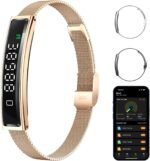 Smart Bracelet,Activity&Fitness Trackers,Touch Screen/Sleep Tracker/Heart Rate/Blood Oxygen,5ATM Waterproof,Multiple Sports Modes,Free App for iOS Android (Steel Belt, Rose Gold) - Image 2