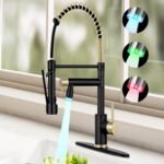 Smart Kitchen Faucet, 3 Modes Pull Down Sprayer, LED Temperature Control, Ceramic Valve,360-Degree Rotation,1 or 3 Hole Deck Plate, Double Spout. 10-Year Warranty.(Matt Black/Gold, KW-21RK) - Image 2