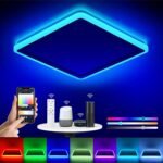 Smart LED Ceiling Light WiFi, 13in RGB Flush Mount Lighting Fixture with Remote, Compatible with Alexa Google Home, Low Profile Ceiling Light for Bedroom, Kitchen, Square White - Image 2