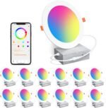 Smart Recessed Lighting 6 Inch RGBCW Color Changing 16W LED Downlight with Junction Box,1350 Lumen Recessed Ceiling Light Compatible with Alexa,Dimmable by Bluetooth Control -12Pack - Image 2