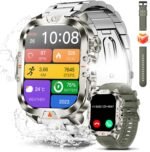 Smart Watch for Men Military Answer/Make Call 2.01″ Display 170+ Sports Modes Fitness Smart Watch IP68 Waterproof 30 Days Standby Smartwatch for Android iOS Silver (2 Straps) - Image 2