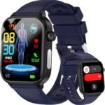 Smart Watch for Men Women (Answer/Make Calls), 1.96" HD Screen Fitness Watch with Blood Pressure/Heart Rate/Sleep/Body Temperature/Stress Monitor, SOS Button, IP68 Waterproof (Blue) - Image 2