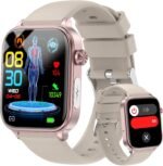 Smart Watch for Men Women (Answer/Make Calls), 1.96" HD Screen Fitness Watch with Blood Pressure/Heart Rate/Sleep/Body Temperature/Stress Monitor, SOS Button, IP68 Waterproof (Khaki) - Image 2